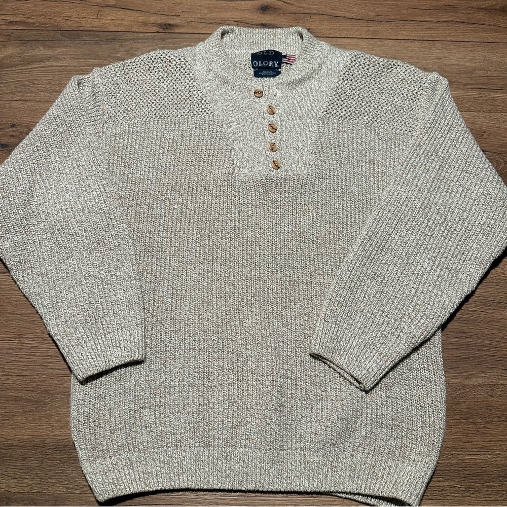 Old‎ Glory Men's Cream Knit Henley Sweater